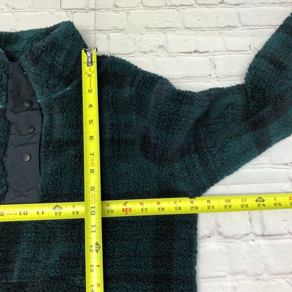 Eddie Bauer Women 1/4 Snap Button Fleece Sweater Size Medium Green Plaid B286 -9 - Picture 4 of 15